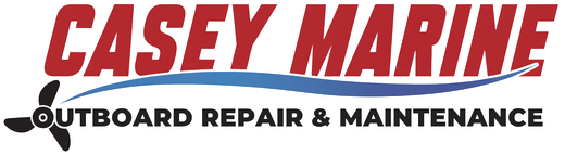 Casey Marine logo: Red text over a blue curve, with a propeller graphic. 