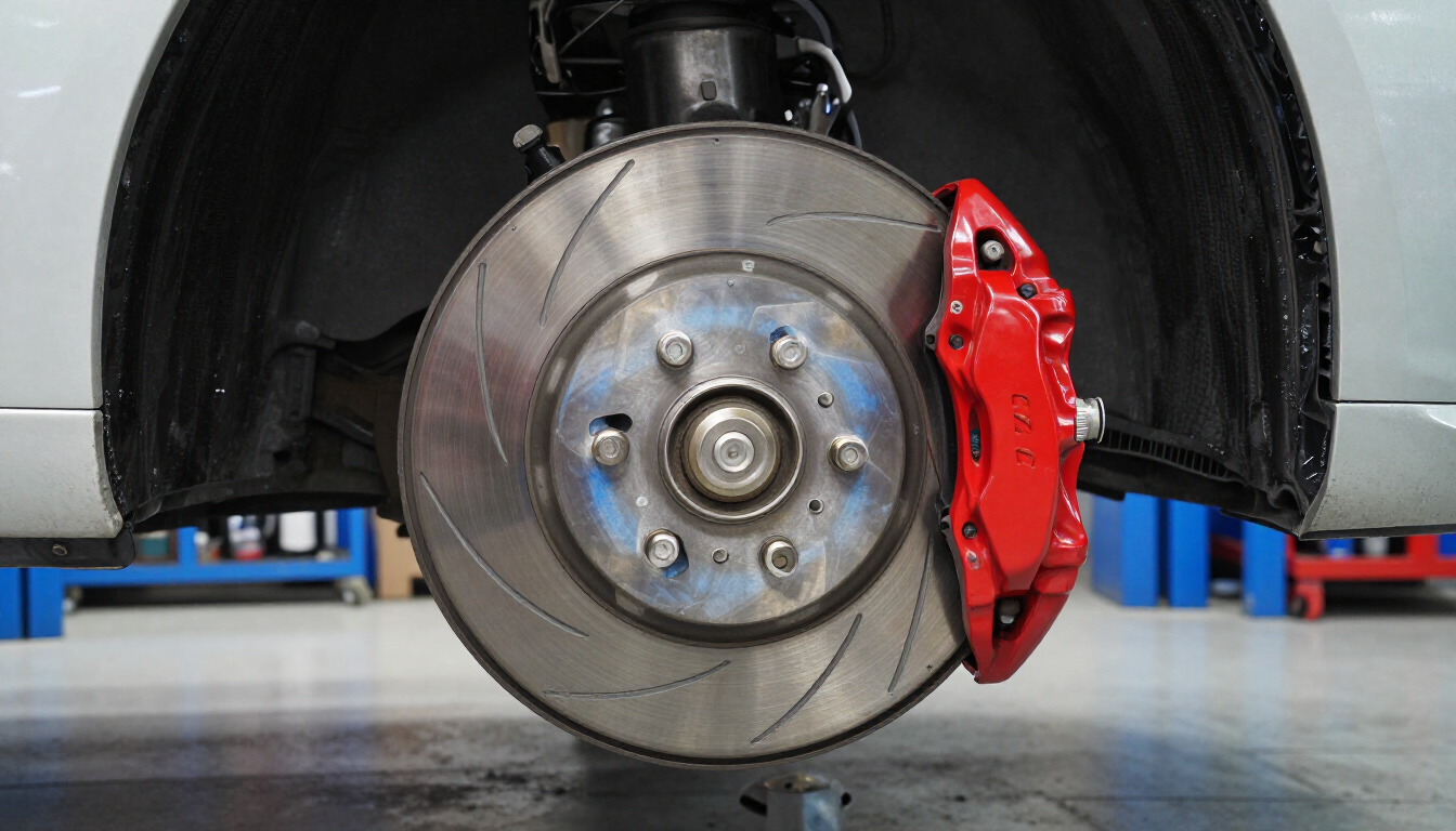 Professional mechanic inspecting brakes