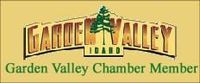 The garden valley chamber member logo is on a yellow background.