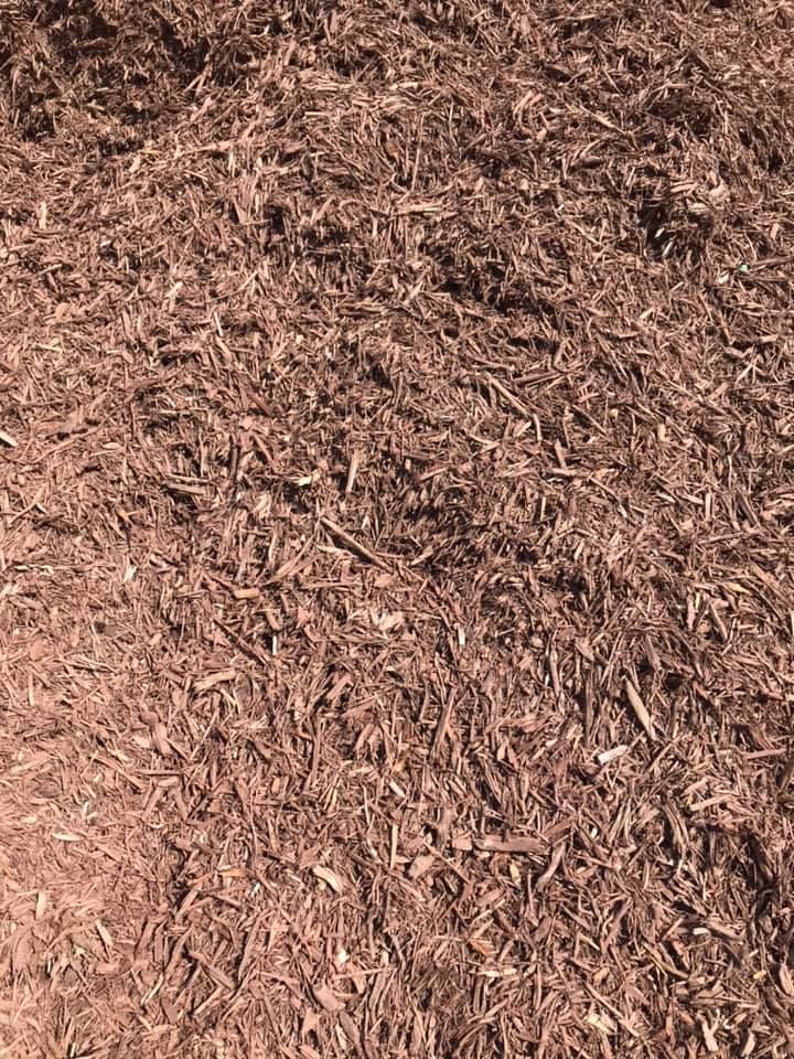 Close-up of brown wood chips or mulch covering the ground