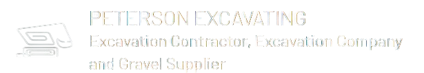 Peterson Excavating logo with excavator icon and company name in faint gold text