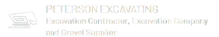 Peterson Excavating logo with excavator icon and company name in faint gold text