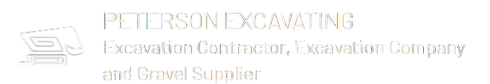 Peterson Excavating logo with excavator icon and company name in faint gold text