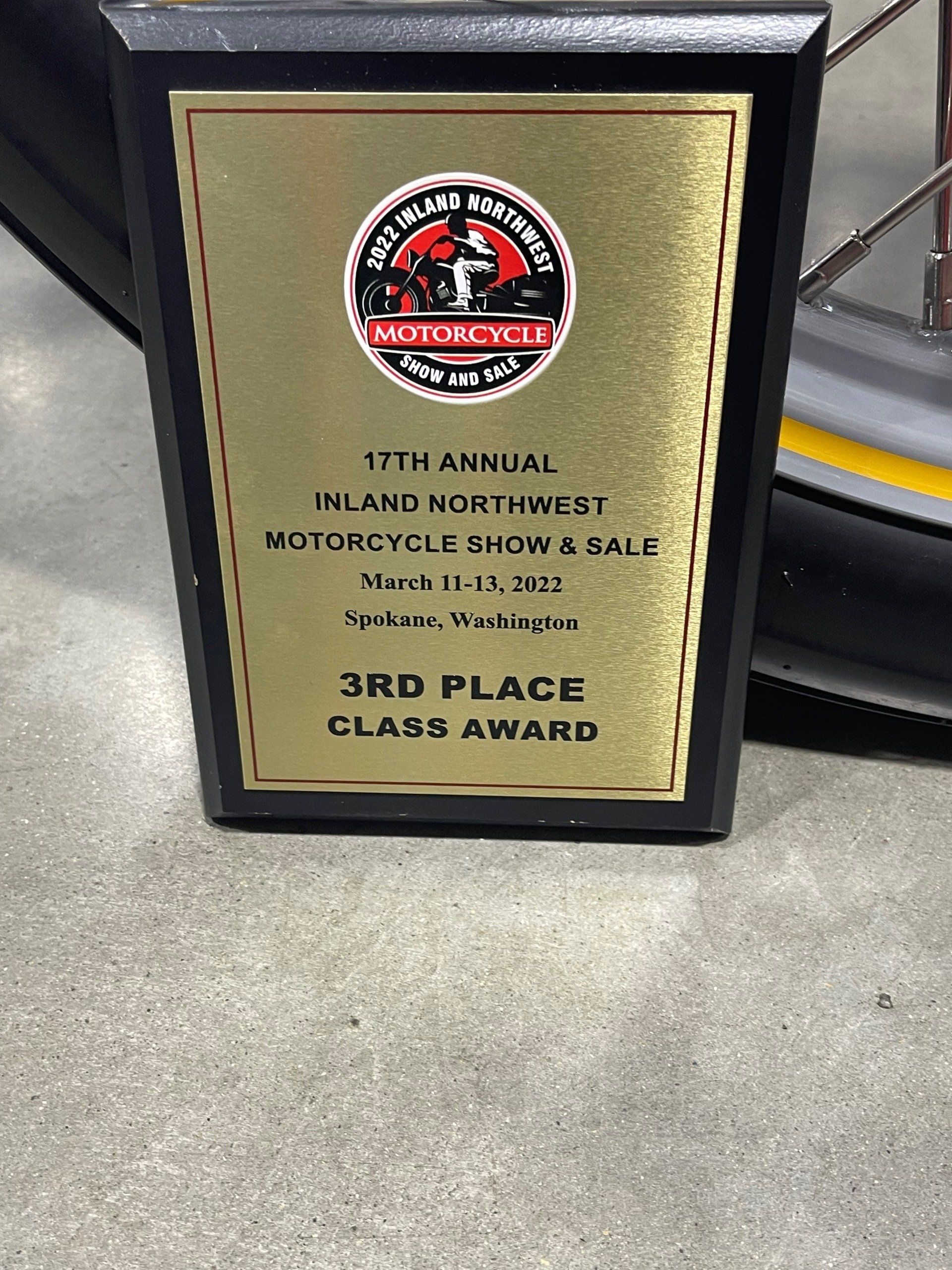 Black-and-gold plaque trophy for 17th Annual Inland Invasion, 3rd Place Class Award
