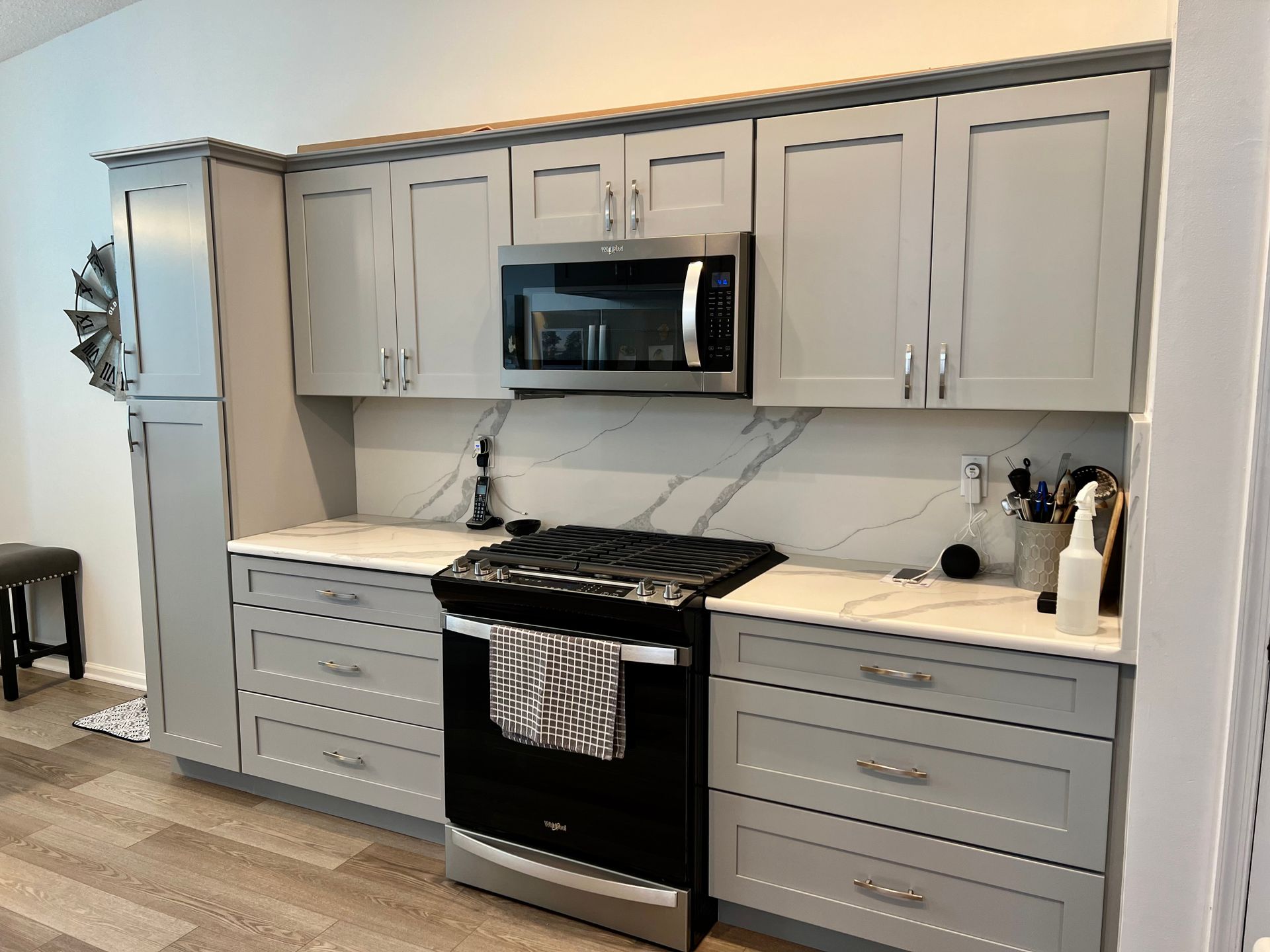 Lait Grey Shaker Kitchen Remodel in Monroe, NJ by Strong Granite & Cabinets project photo