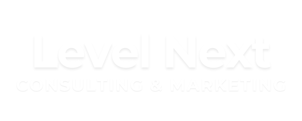 Level Next logo, white text on white background.