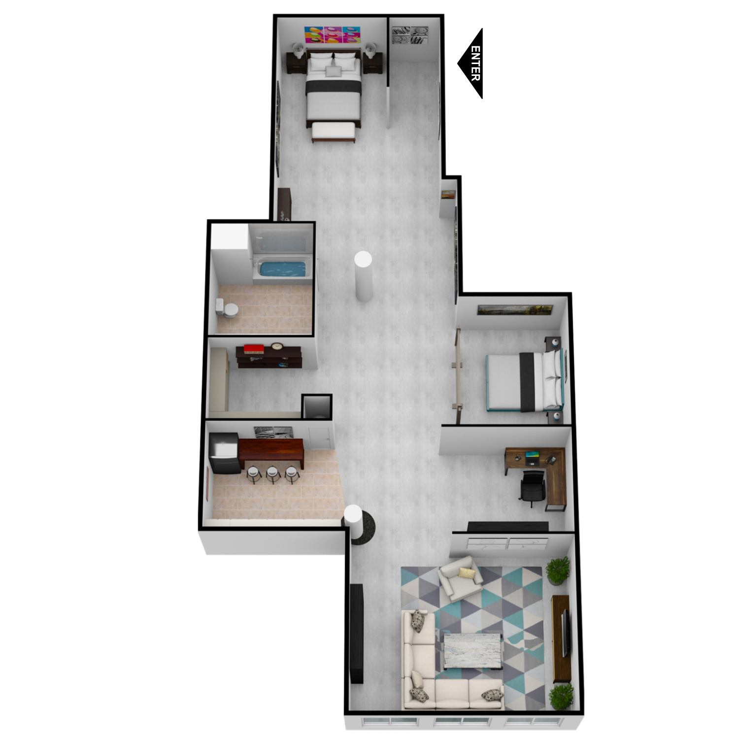 An aerial view of a floor plan of a house
