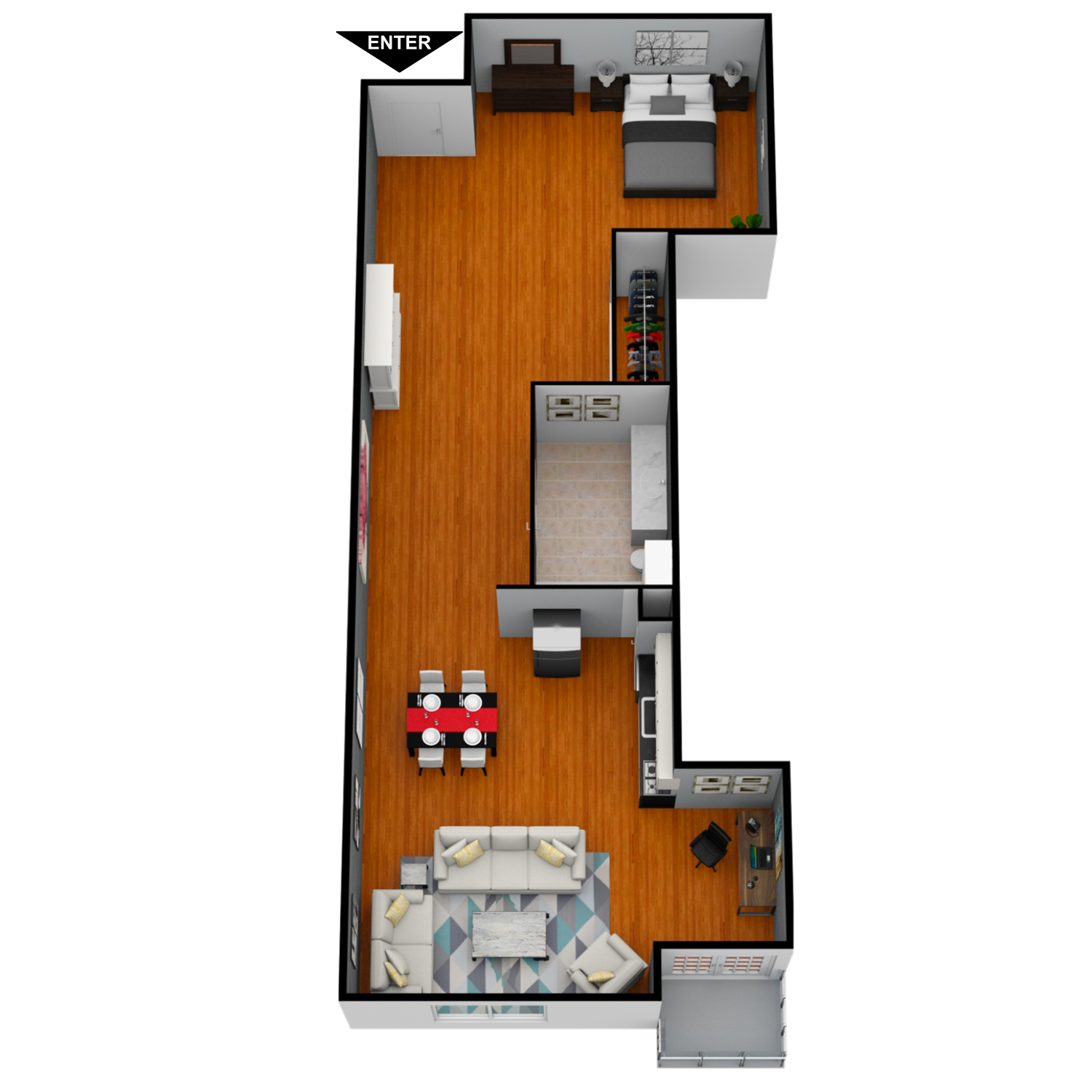 An aerial view of a floor plan of a house