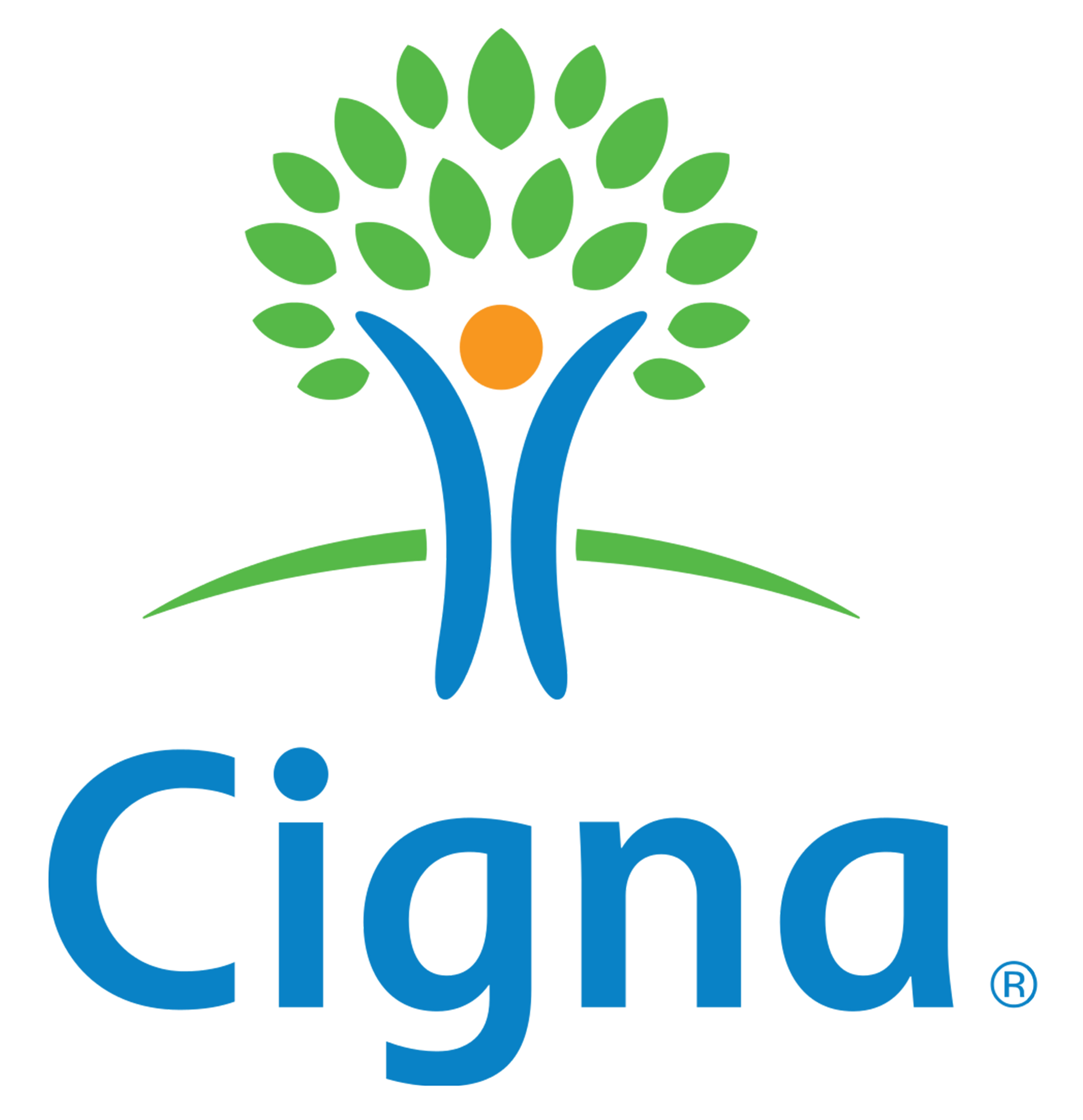 A cigna logo with a tree in the middle