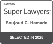 Super Lawyers badge for Soujoud C. Hamade, selected in 2025. Gray, white text on a dark gray background.