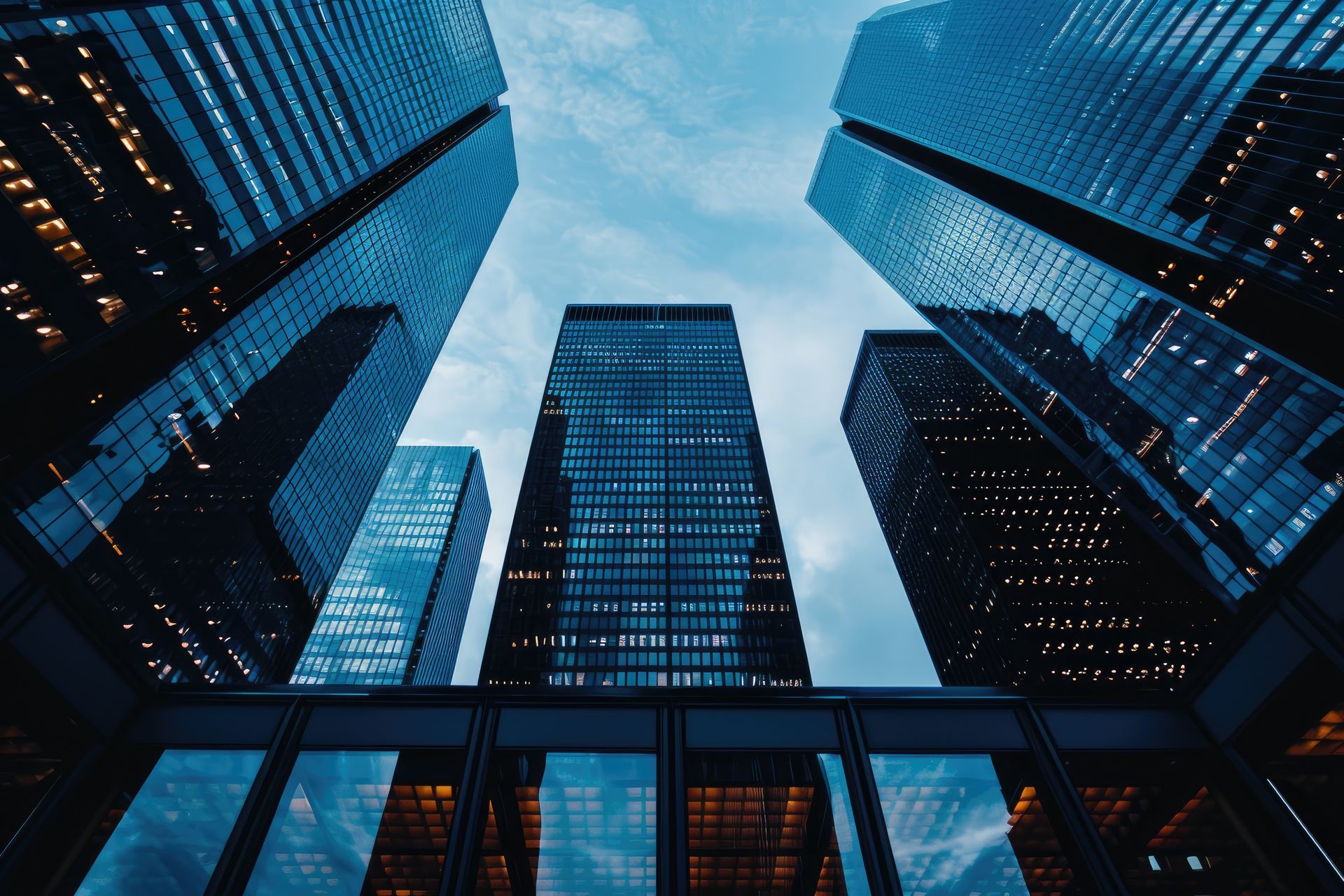 Tall skyscrapers with blue windows, representing commercial transactions attorney in Dallas, Texas.