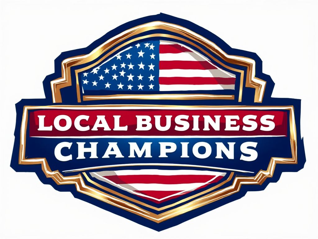 A logo for local business champions with an american flag on it.