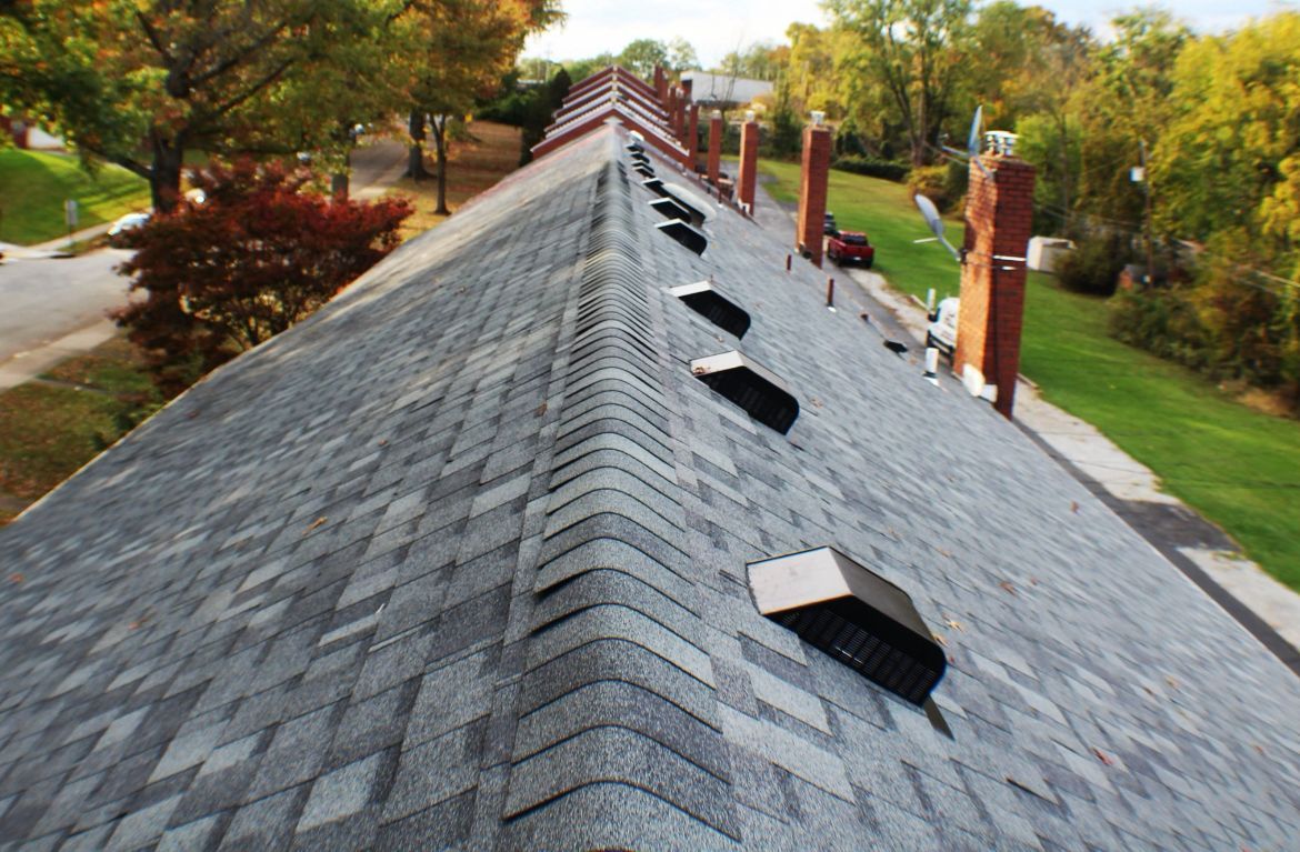 ROOF TOP PHOTO FROM THE PEAK, WITH GREY SHINGLES