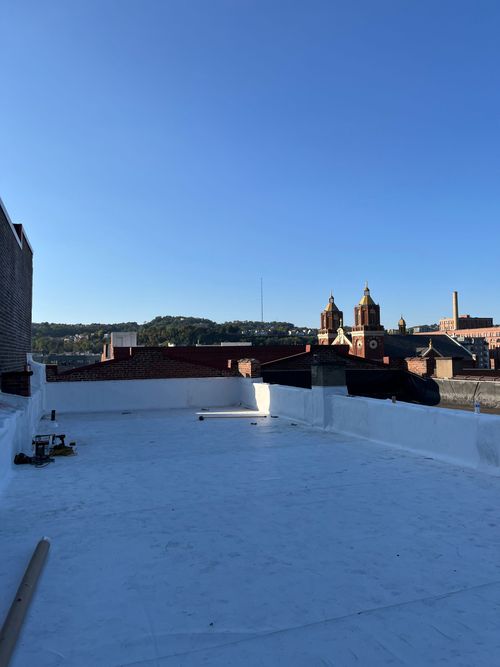 A TPO Roof installation in downtown area 