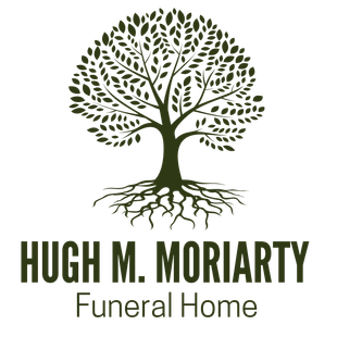 Hugh M. Moriarty Funeral Home logo with green tree and roots