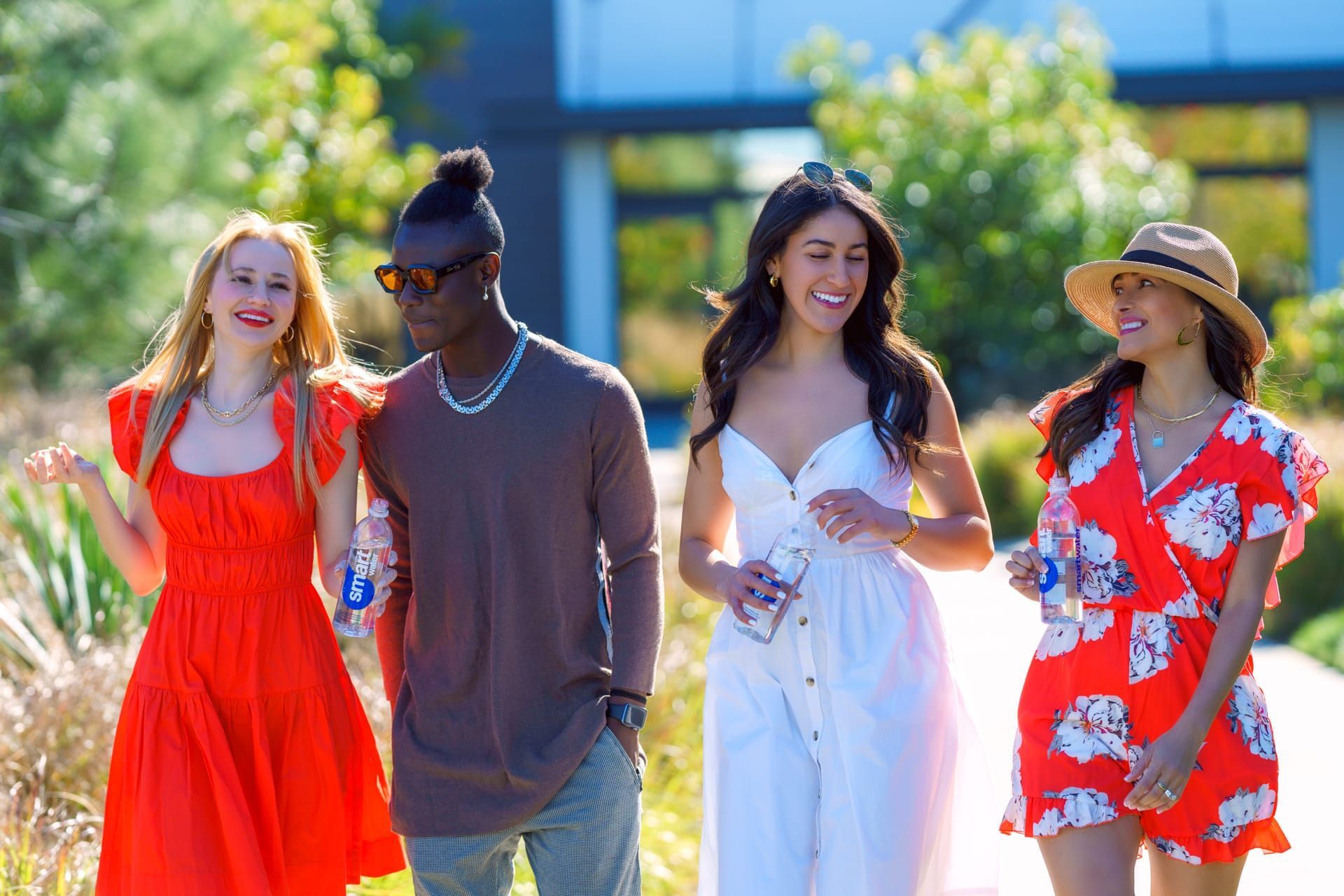 Diverse group of friends walking outdoors during vibrant lifestyle photography session