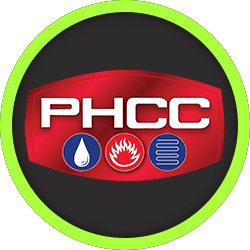 A phcc logo with a green border around it