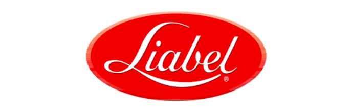 Logo Liabel in caratteri bianchi su un ovale rosso.