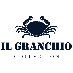 Logo a forma di granchio blu scuro con la scritta 