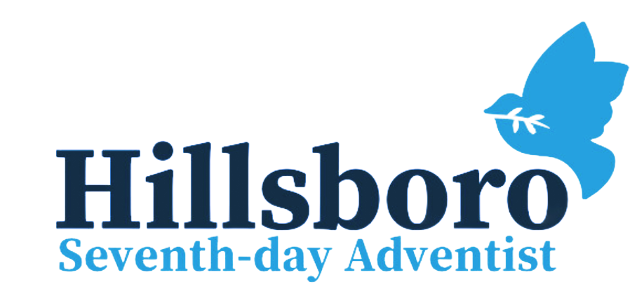 Logo for Hillsboro Seventh-day Adventist church, featuring a dove carrying a sprig, in blue and navy.