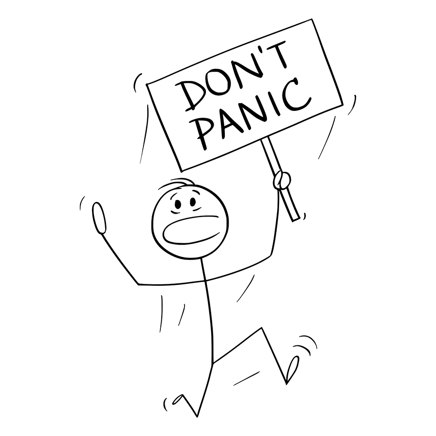 A stick figure is holding a sign that says `` do n't panic ''.