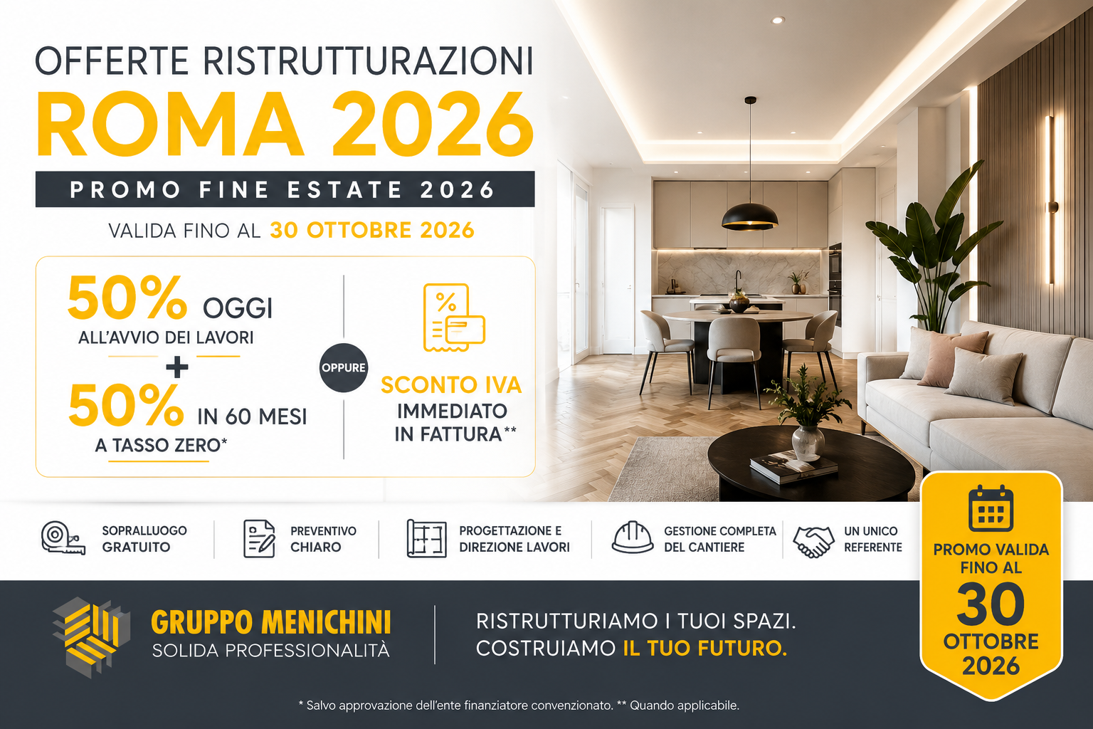 Offerte ristrutturazioni Roma 2026 Promo Fine Estate con formula 50% oggi e 50% in 60 mesi Gruppo Menichini