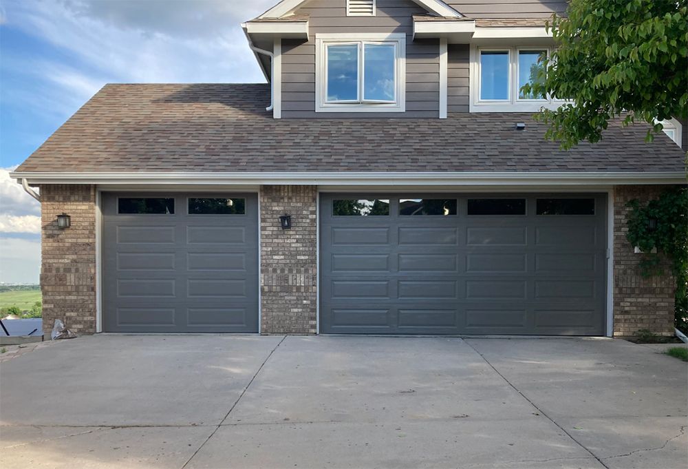 A tan garage door