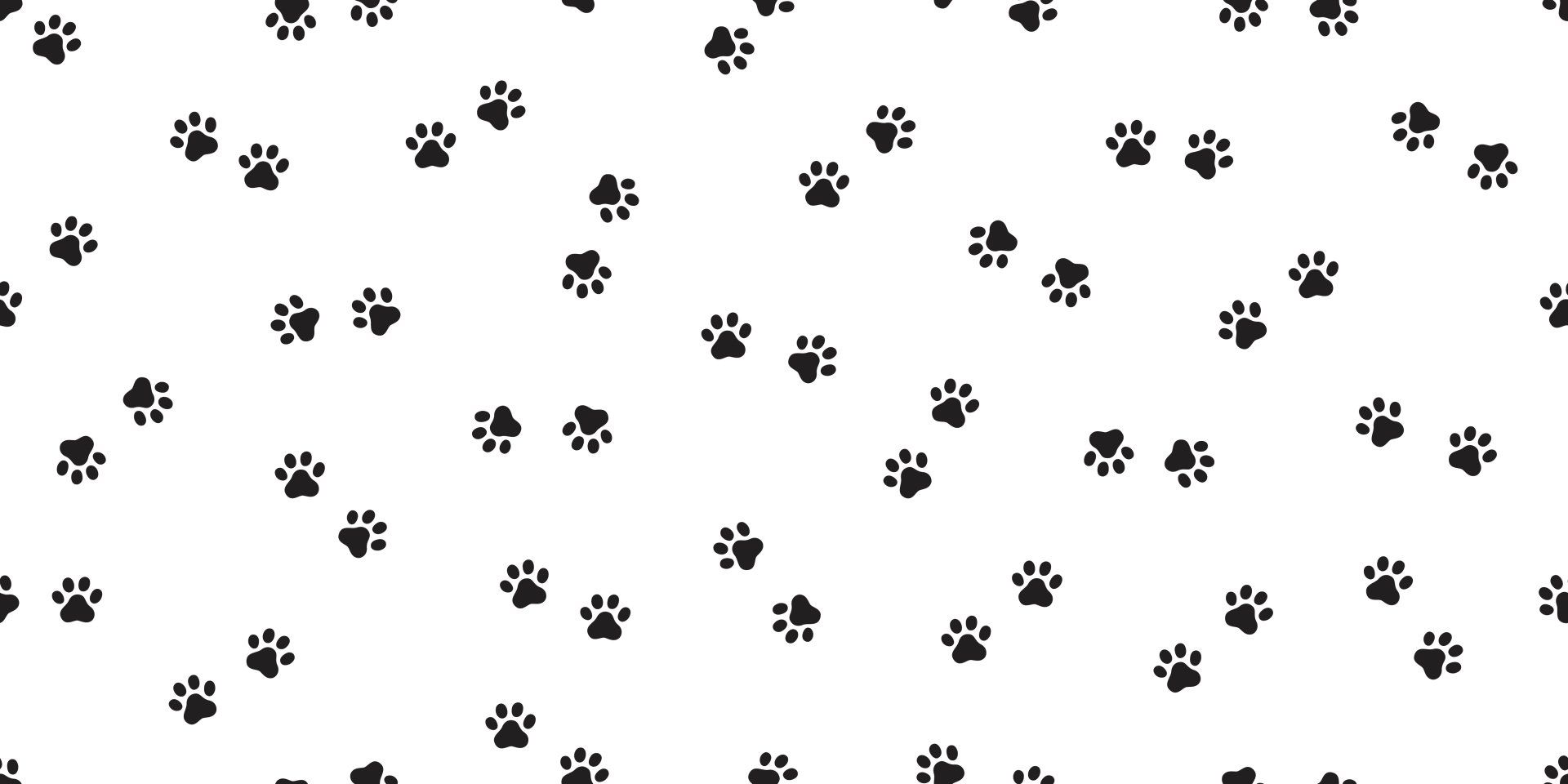 A seamless pattern of black paw prints on a white background