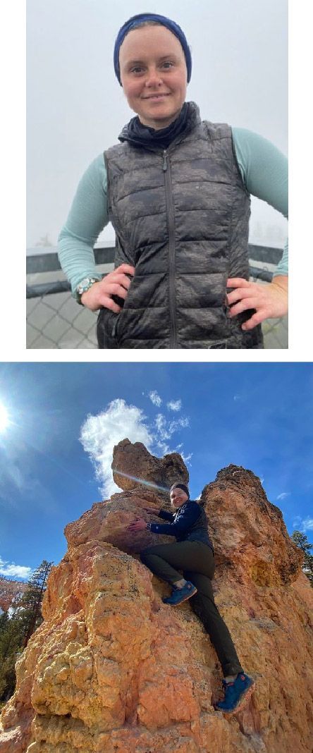 Picture of Emily Boardman, Program Coordinator, climbing on a rock.
