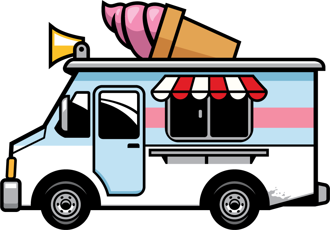An ice cream truck with an ice cream cone on top of it.