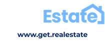 Light blue EstateJ logo with house roof icon and website www.get.realestate