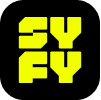 The sy fy logo is yellow on a black background.