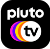 The logo for pluto tv is a black square with a white circle in the middle.