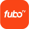 The fubo tv logo is orange and white on a white background.