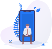 A man in a suit and tie is sitting on a cell phone.
