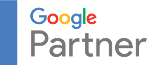 A google partner logo with a blue border on a white background.