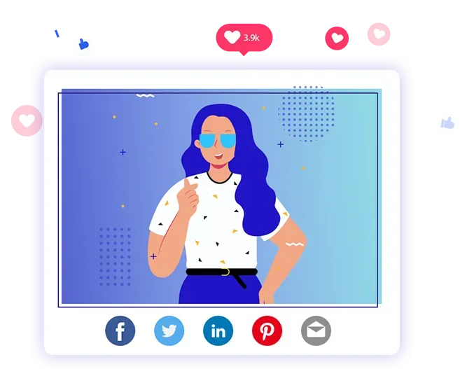 A woman with blue hair and sunglasses is giving a thumbs up.