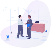 Two businessmen are shaking hands in an office.