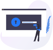 A woman is entering a password on a computer screen.