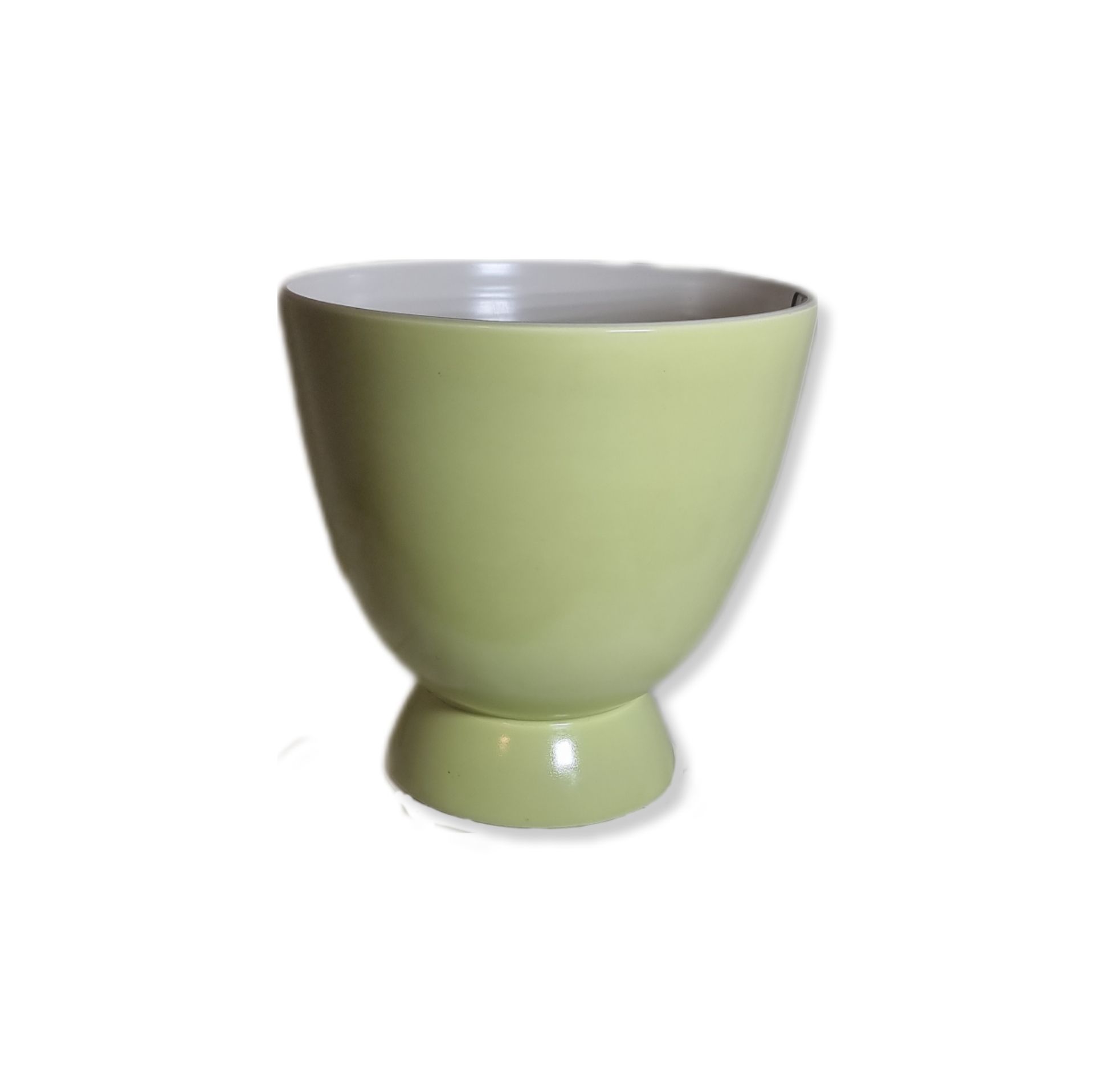 1950s Poole Pottery Freeform Twintone Egg Cup Vase Although dating to the late 1950s, this stunning Poole Pottery Freeform Twintone vase was way ahead of it's time in both design and colourway This fabulous piece is almost minimalist in style with it's subtle lime yellow colourway. You won't see many of these in this colour, this size and in this condition. It is in superb condition with no chip cracks or crazing. It stands 23cm high and has a diameter of 23cm too.