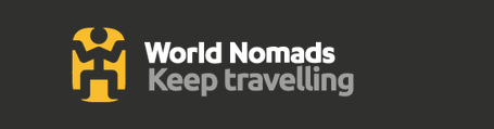 World Nomads logo with yellow icon and white text on a dark gray background