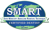 SMART Certified Dentist in Morgantown WV A smart certified dentist logo with a map of the world on it.