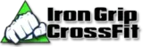 Iron Grip CrossFit logo with a green triangle and white fist icon beside black text.