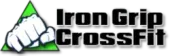 Iron Grip CrossFit logo with a green triangle and white fist icon beside black text.