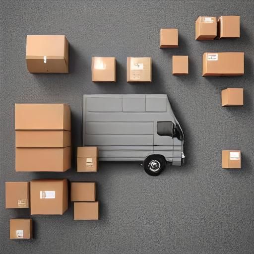 A process server delivery truck is surrounded by cardboard boxes filled with legal documents