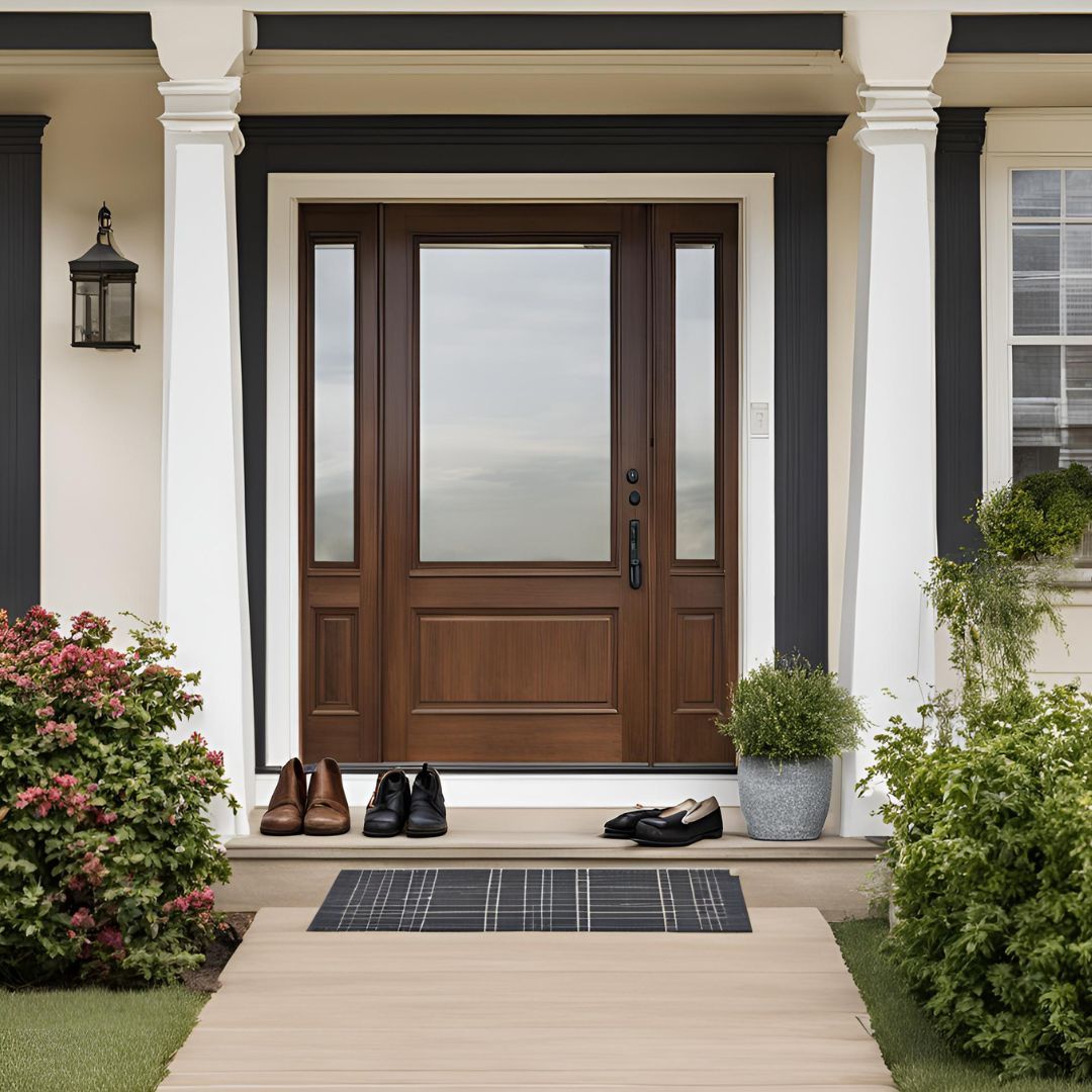 Process server observes shoes at door, respecting cultural norms before entering home.