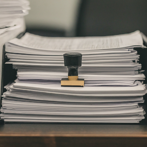 Legal documents stacked with stamp on top of them