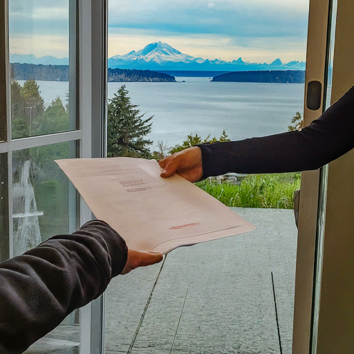 Professional process server delivers legal document to resident in Bonney Lake, WA with Mt. Rainier in the background