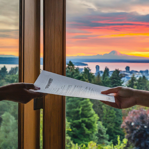 Process server serves Defendant with legal documents overlooking the Puget Sound and Mt. Rainier in Washington state.