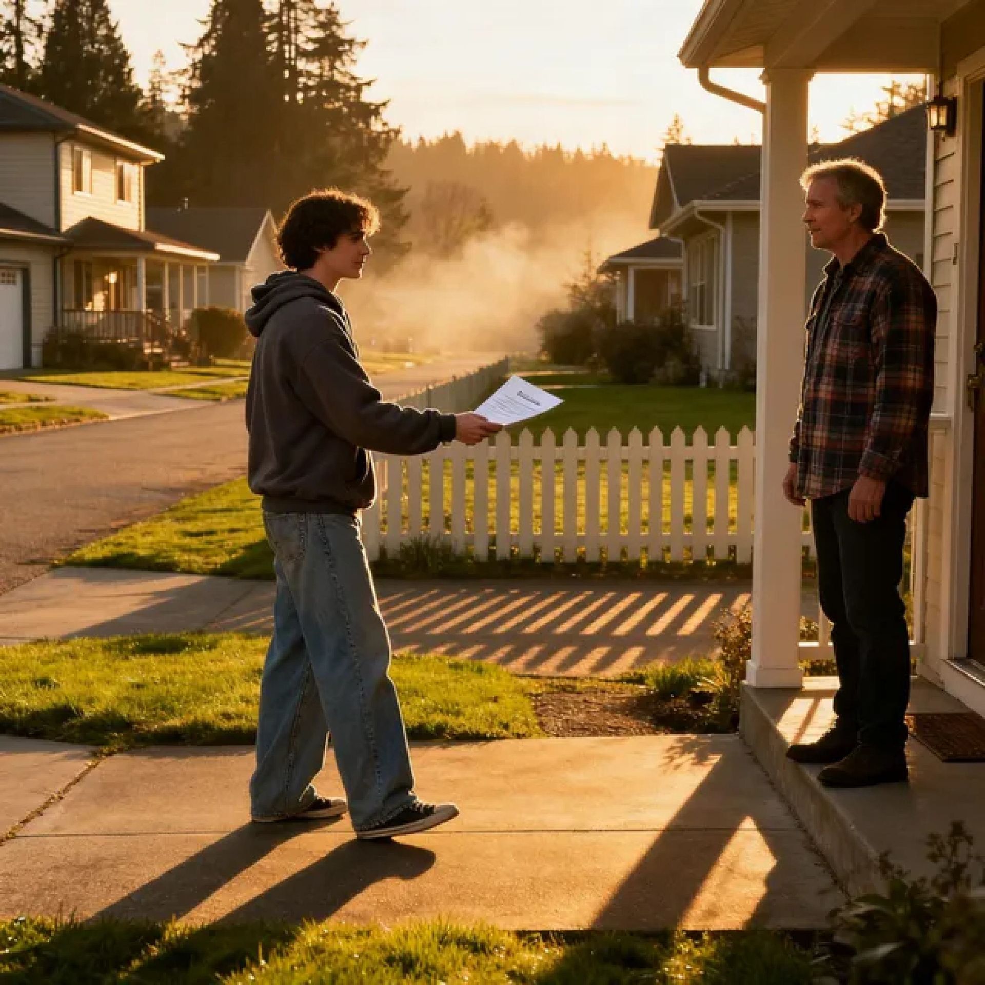 A professional process server is serving documents to a defendant in Gig Harbor in Pierce County, WA